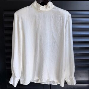 100% Silk Blouse Talbots 14 Ivory Cream Long Sleeve Button Cuffs